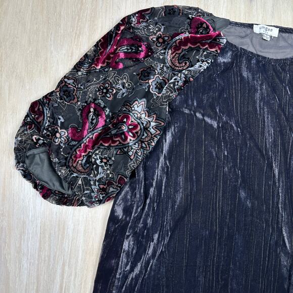 Umgee Floral Burnout Velvet Shift Puff Sleeve Boho Fairy Chic Goth Dress Small - Picture 3 of 14